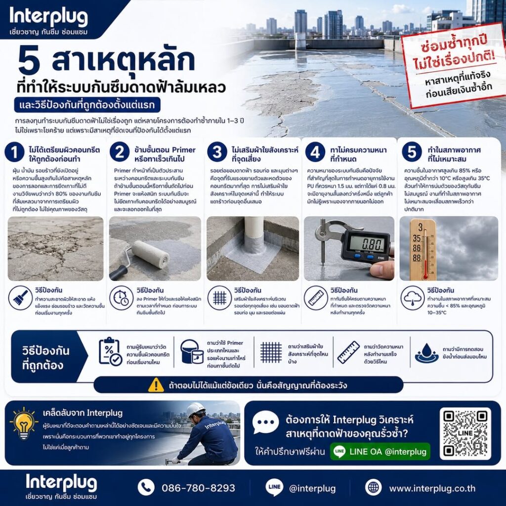 5 สาเหตุหลักที่ทำให้ระบบกันซึมดาดฟ้าล้มเหลว