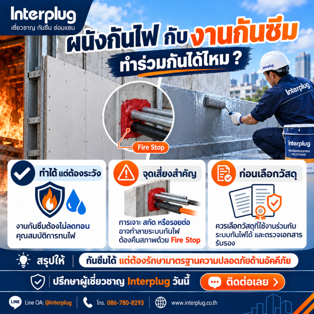 ผนังกันไฟ (Fire-Rated Wall) กับงานกันซึม ทำร่วมกันได้ไหม